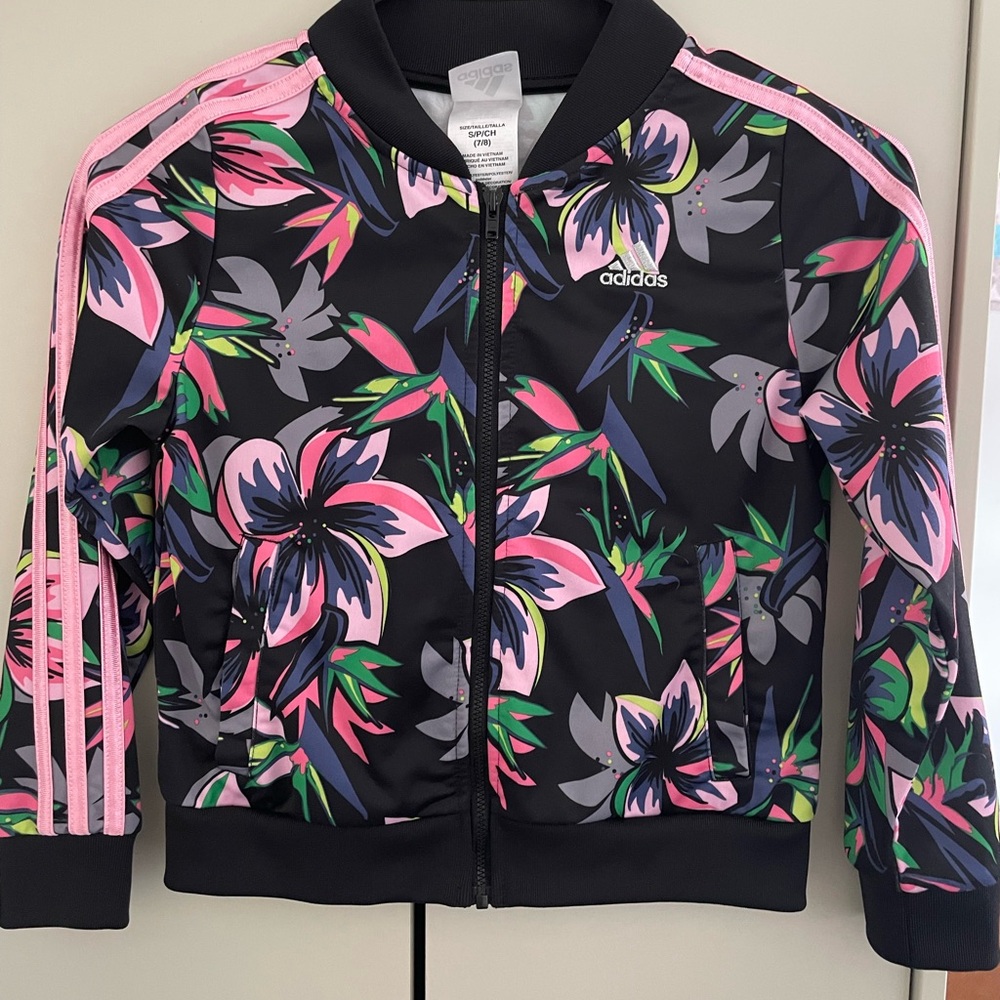 Adidas Kids Floral Jacket - Black and Pink